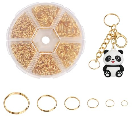 1020 Pcs Anneau Porte Clé dorés, Anneau Porte Clefs, Anneaux Brisés à Double Ouverture pour création de bijoux, 4mm/5mm/6mm/8mm/10mm/12mm