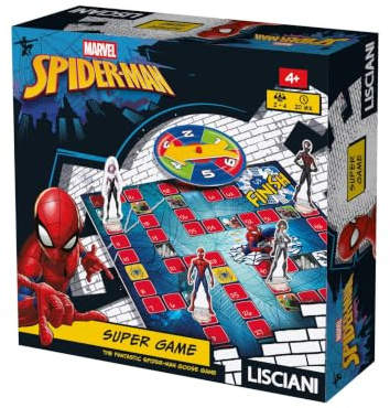Lisciani – Spider-Man Super Game för Barn från 4 År – Officiellt Marvel-Sällskapsspel med Specialrutor och Spinner – 4 Figurbrickor och 4 Ställningar Medföljer – 2 till 4 Spelare