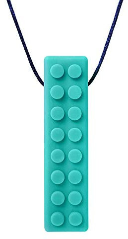 ARK® Kauhalskette in verschiedenen Stärken mit einstellbarer Abreißleine und ATC Pflegeanleitung - Sensory Halskette, Beißblock, Kauen, Zahnen, Autismus Brick texturiert fest türkis