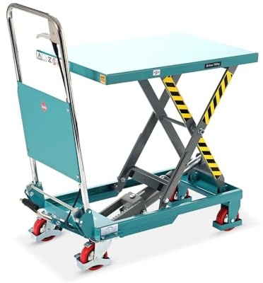 Ameise Scheren-Hubtischwagen LTT mit Einfach-Schere | 300 kg Tragkraft | 285-880 mm Hubbereich | fahrbarer Hubtisch mit Feststellbremse | fußbetriebene Hydraulikpumpe | 850 x 500 mm Plattform