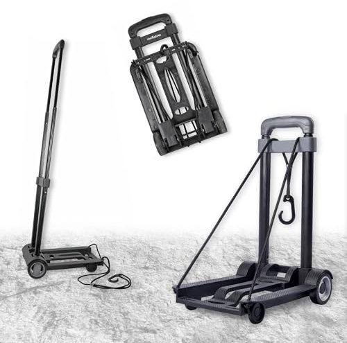 Carro Plegable Ultraligero - Mango telescópico 45 a 96 cm + Cuerda elástica - Carretilla Plegable de Aluminio 2 Ruedas de PU - Capacidad de Carga 30 kg - Ideal para mudanzas, Compras, Maletas