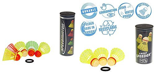 Speedminton Mix Speeder - 5er Pack Speed Badminton/Crossminton Bälle gemischt inkl. Windring & Night Speeder - 3er Pack leuchtende Speed Badminton/Crossminton Bälle inkl. Windring