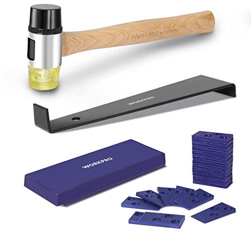WORKPRO Laminate Wood Flooring Installation Kit with Reinforced Double-Faced Mallet, Heavy Duty Pull Bar, Tapping Block and 30-Piece Spacers Included,Multicolor