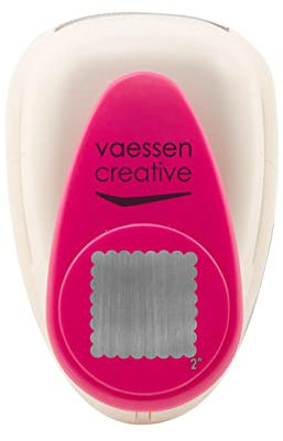Vaessen Creative Craft Paper Punch - Scalloped Square - 3,8 x 3,8 cm - Circle Cutter for Crafting and Card Making, White/Pink