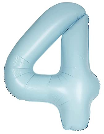 Unique Party 13894 - Riesenzahl 4 Luftballon - 86 cm - Matt Hellblau, Blue
