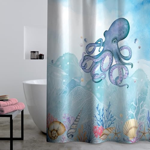 Catherine Lansfield Octopus 180x180cm Shower Curtain Panel Blue