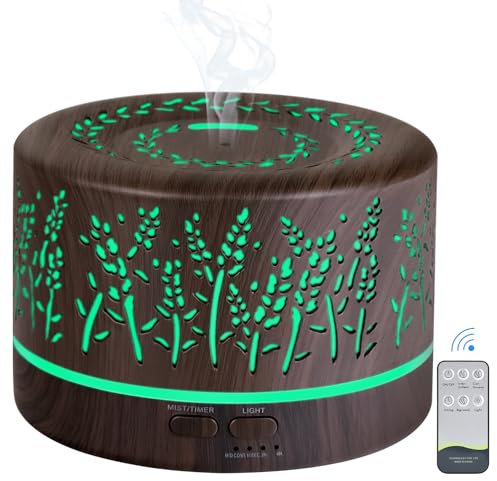 Difusor de Aroma 500ml humidificador, difusor de aceites Esenciales con Temporizador, 7 Colores de luz LED para Dormitorio, Oficina, SPA, Yoga, decoración del hogar