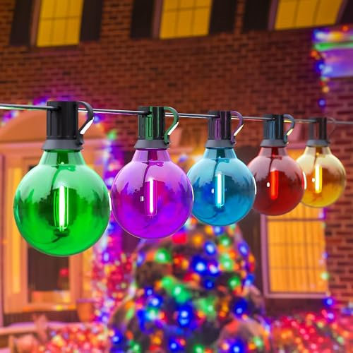 RCVEHO Girlanden-Gartenleuchten für den Außenbereich - bunte 50ft Außen Lichterkette, 30+5 0.6W LED Glühbirnen energieeffiziente bruchsichere Gartenbeleuchtung für draußen, Garten, Terrasse, Party