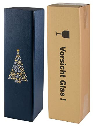 10x Versand-Set/ 1er Flaschen Geschenkkarton Weihnachten blau + zertifizierter Versandkarton
