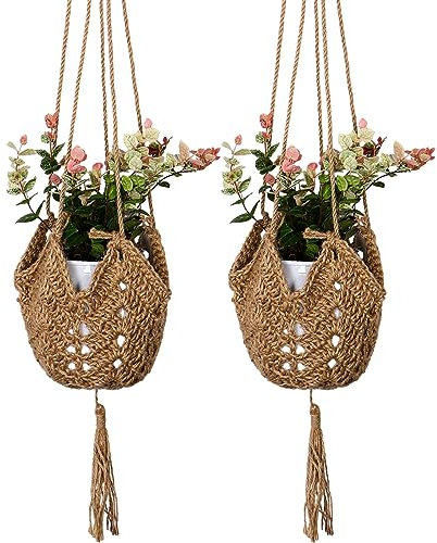 LINXIU Makramee Blumenampel 2er Set Blumenampeln zum Aufhängen Boho Deko Baumwollseil Hängeampel Blumentopf für Innen Wanddekoration (Braun)