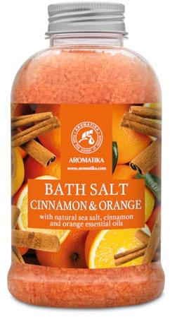 Sali da Bagno Cannella-Arancia 600 g - Sale Marino con Olio Essenziale di Arancia e Cannella - Cura del Corpo - Rilassamento - Bellezza - Aromaterapia