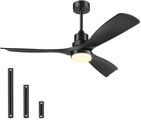 Ventilador de Techo con Luz y Mando a Distancia, Negro Ventiladores de Techo de 132 cm con Lámpara Luz Led con Motor DC, 3 Aspas, 6 Velocidades, Silencioso, Temporizador, para Exterior Dormitorio Saló
