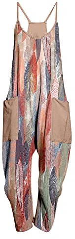 Jumpsuits für Damen, Sommer, ärmellos, lässig, Damen, Latzhose, Boho, Blumendruck, Strampler, lockere Passform, weites Bein, langer Spielanzug mit Tasche für den Urlaub, #3-pink, 48