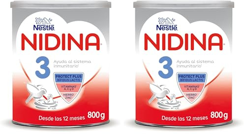 Nestlé NIDINA Leche De Crecimiento 3 para bebés a partir de 1 año Partir De Los 12 Meses. Bote de 800g (Paquete de 2)
