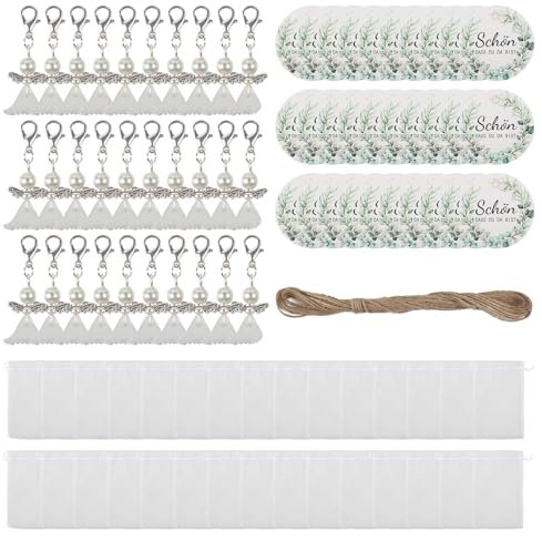 30 Stück Schutzengel Anhänger, Taufe Anhänger mit Organzasäckchen, Engel Schlüsselanhänger Set mit Papier Anhänger und Bindfaden, Kleine Engel Anhänger für Taufe Hochzeit Geburtstag Konfirmation