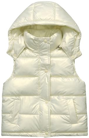 Happy Cherry Gilet Piuma Senza Maniche per Bambini Giacca Invernale Caldo con Zip Gilet di Transizione Vestito Leggero all'aperto con Cappuccio 11-12 Anni