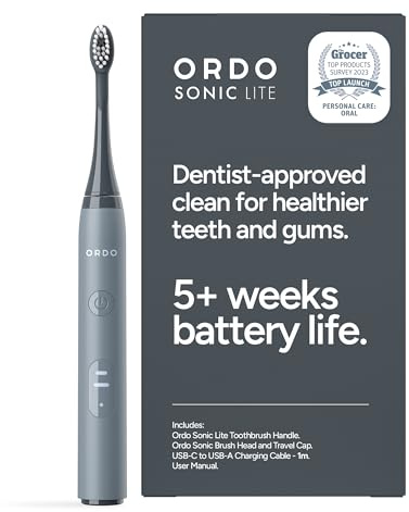 Ordo Lite Schallzahnbürste, Elektrische Zahnbürsten mit 35.000 Impulsen pro Minute, Dual-Modi, Über 5 Wochen Akkulaufzeit, Smart Timer, Wasserdicht, USB C, Stein