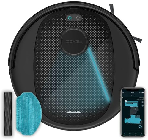 Cecotec Robot Aspirador y Friegasuelos con Navegación Láser Conga 7690 Immortal MAX. Potencia de succión 5000Pa, Autonomía 220Mins, Cepillo Central de Silicona para Mascotas, Mopa de Fregado, App