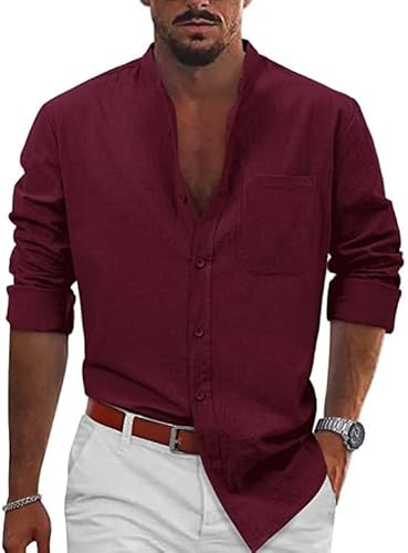 Uomo Camicia In Lino Elegante Manica Lunga Camicie Estiva No Stiro Traspirante Bluse Cotone Casual Firmata Coreana Camicia Spiaggia Botton Down Taglie Forti Comode Camicia Da Lavoro Per Le Vacanze