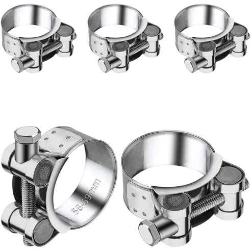 TXXATX 5 Pièces Collier Echappement 56-59 mm Collier de Serrage Inox Collier Echappement Moto pour Accessoires de Tuyaux D'échappement Tuyaux Gaines Ventilation