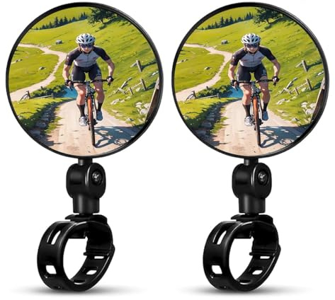 Bike Mirrors 2Pcs, Bicycle Cycling Rear View Safe Mirrors, Adjustable Rotatable Handlebars Mounted Scratch Resistant Glass Lens Plastic Convex Mirror for Mountain Road Bikes Easy to Install