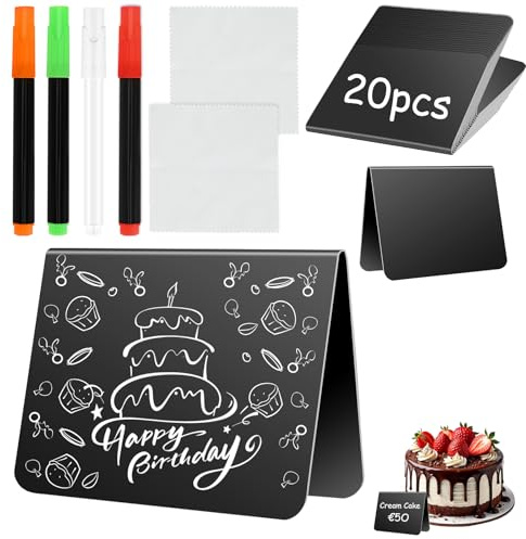 Zikenis 20 Pezzi Mini Lavagne,Lavagnette Cancellabili Mini,Cartellini Prezzi in Forma di V,Lavagnette Cancellabili 10 x 7.5cm,per Buffet, Ristorante,Eventi,Segnaposto,Matrimoni ed Panetteria