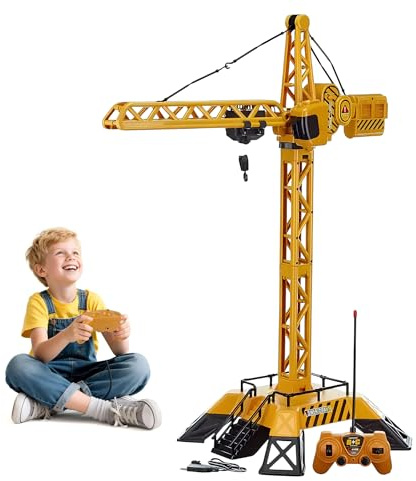 Grue à Tour Radiocommandé Sans Fil Télécommandé 72 cm Chantier Télécommandé Soulève Charge Rotation 360 Degrés Mouvement Bras Machine de Chantier Crue Jouet Grue Multifonction Construction RC