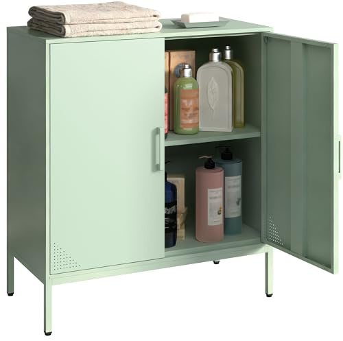 Steehoom Metal Storage Cabinet with Adjustable Shelves, Steel Buffet Sideboard for Entryway, Living Room, Dining Room, Kitchen, Office, Bar (Green, 31.5 D x 15.75 W x 35.43 H)
