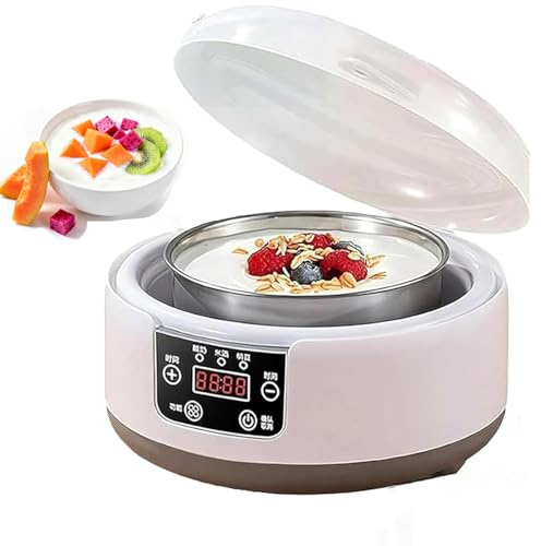 Multifunktionell yoghurtmaskin med 5 st glasburkar, automatisk digital yoghurtmaskin med konstant temperaturkontroll och timer, foder i rostfritt stål, probiotisk yoghurt, grekisk yoghurt, ost