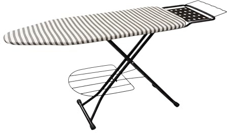 Relaxdays strykbräda för ångstrykjärn, 110x33 cm, höjdjusterbar, grå-vit | hopfällbar, strykjärnsställ, randig