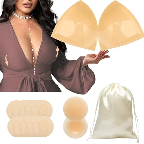 CUKIN Coussinets Soutien-Gorge Adhesif Double Face Reutilisable, Coques Légères Rembourrées Push-Up pour Poitrine Généreuse | Accessoire de Galbe,1 Paire