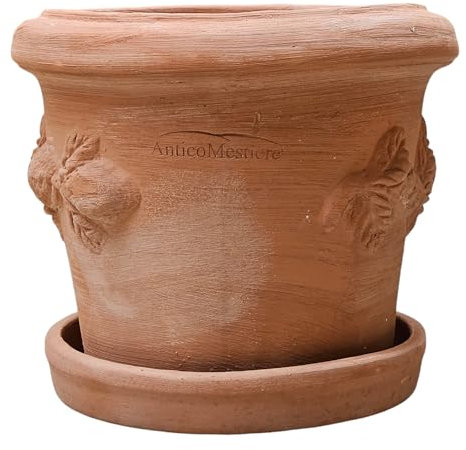 Pot de Fleurs en Terre Cuite | 25 cm | Motif Citron | Fabriqué en Italie | avec Soucoupe | Jardin | Maison | Décoration méditerranéenne(30cm)