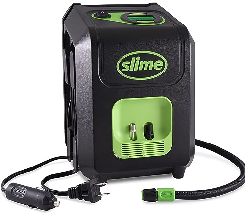 Slime 40052 Tire Inflator, Portable Car and Home Plug, SUV, 4x4 Air Compressor, Inflate Right automatic shut off, with Digital 99 psi Display, Dual Cord Storage, LED Light, 12V, 120V, 6 min inflation