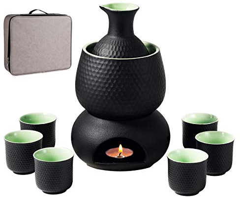 Set e tazze per sake in ceramica con scatola regalo per conservare il sake più caldo, bevanda calda in bottiglia di sakè in ceramica tradizionale in porcellana, set da 9 pezzi