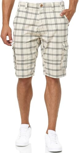 Indicode Herren Blixt Cargo Shorts mit 6 Taschen und Gürtel aus 100% Baumwolle | Männer Fog Check, S