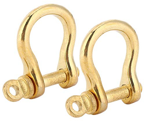 Qinlorgon Heavy Duty Carabiner, Shackle Lock Safety Hook Pure Brass U Type Fob Key Ring Hook Golden Connection Buckle 2 Set Locking Carabiner, for Outdoor Hammocks