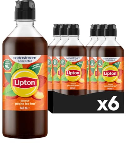 Sodastream Lot de 6 Concentrés Lipton Ice Tea Saveur Pêche pour Machine à Eau Pétillante et Soda | Préparez jusqu'à 9 Litres de Lipton en Quelques Secondes, Goût Original, 440ml