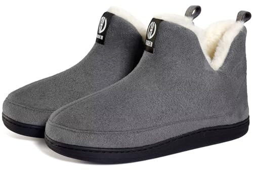 GURGER Hausstiefel Damen Plüsch Gefüttert Hüttenschuhe Herren Winter Hausschuhe Hohe Warm Hüttenstiefel Pantoffeln für Männer Frauen Größe 42 43 Grau