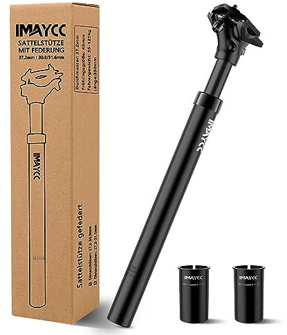 IMAYCC Sattelstütze Gefedert, Hochwertig Gefederte Sattelstütze [Ø27,2 / 30,9 / 31,6], Federsattelstütze mit 2 Distanzhülsen, Komfortables Fahrerlebnis,Leicht und Verstellbar,Passend für jedes Fahrrad