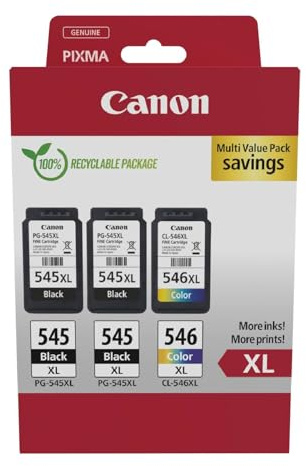 Canon Multipack Cartuccia & Carta - 2 Cartucce per Stampante Originali ad Alta Capacità PG-545XL/CL-546XL (2 x Nero, 1 x Colori)