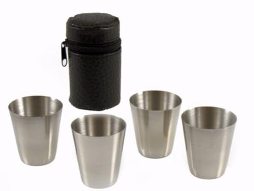 LK Trend & Style Bicchiere da liquore Birdie grappa per fiaschetta da golfista tazza cromata con borsa (4 bicchieri, 30 millilitri)