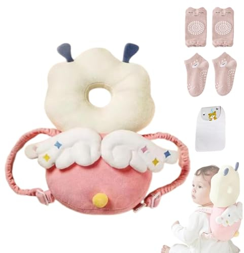 MINOCHI Baby huvudskydd, justerbar baby huvudskydd ryggsäck med baby knäskydd för krypning, mjuk, andas och bär säkerhet baby huvudskydd – rosa