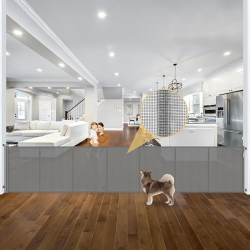 Reinforced 42 Tall Retractable Dog Gate Mesh Baby Fence Gate, 16 Ft Long Baby Gates Indoor Extra Long Gates for Kids or Pets, Outdoor Retractable Gate with Support Rods - Prevent Crawling Under, Gray