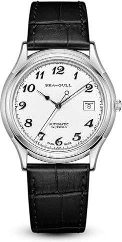 SEA-GULL Herren Mechanische Uhren Automatik Armbanduhr für Männer Möwe ST18 Klassische Ultradünne Business Uhr Kalender 1076, 819.13.1076, schwarz