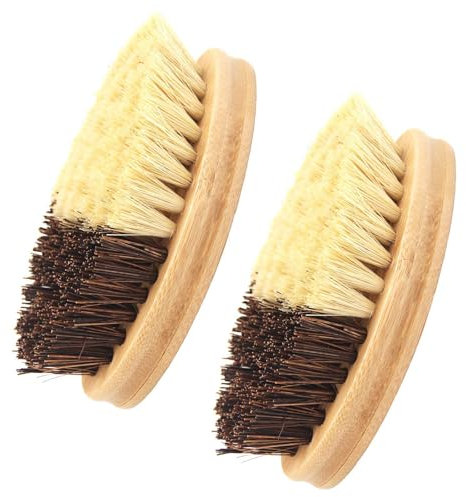 SLEEKEE 2 Cepillos De Limpieza Ovalados, Cepillo con Mango De Madera, Cepillo De Cerdas Duras, Cepillo De Limpieza para Quitar Manchas De Cocina, Cepillo para Limpiar Frutas Y Verduras