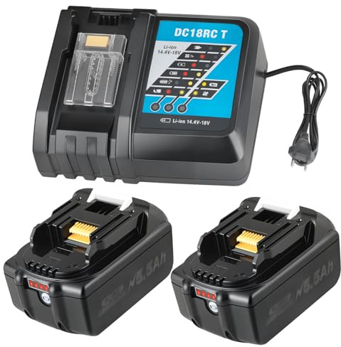 2X 18V 5.5Ah Ensemble de batteries de remplacement pour Makita + Chargeur DC18RC Batterie haute performance avec chargeur rapide 3A pour BL1860B, BL1850, BL1840B, BL1830B, LXT400, 194205-3, 194309-1