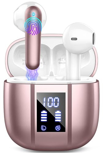 Wireless Earbuds, In Ear Bluetooth Headphones with HiFi Stereo Deep Bass, NEW 40H Bluetooth Earbuds Wireless Earphones with 4 ENC Noise Cancelling Mic, Mini Ear Buds IP7 Waterproof/LED Display/USB-C