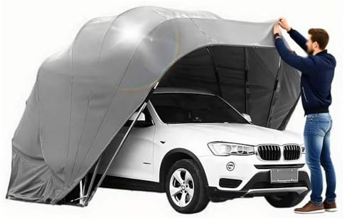 BEDCKCC Allwetterfester Carport, Mobile Edelstahl Faltgarage, Halbautomatischer Anti-Exposition-Carport, Abschließbarer, Für Pickups, Und Autos, Grau 5.9 X 2.7 X 2.45 M