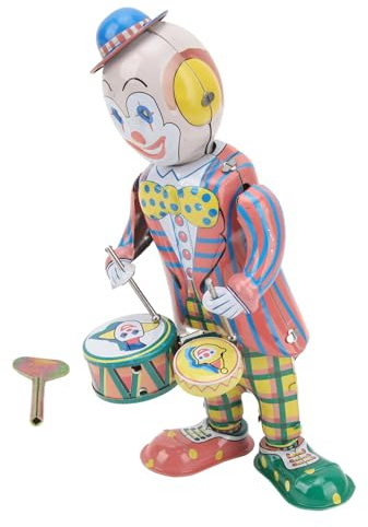 Bonbela Wind Up Clown Pewter Retro Clockwork Clown Drummer Figure Vintage Toys Desktop Decoration Orament Party Favourite Gifts