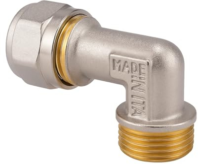 Gomito a Compressione Maschio 20-16 x 1/2 per Tubo Multistrato – Ottone Nichelato Anticorrosione – Raccordo Idraulico 90° per Acqua e Riscaldamento | LEMAG SRL (16 x 1/2)